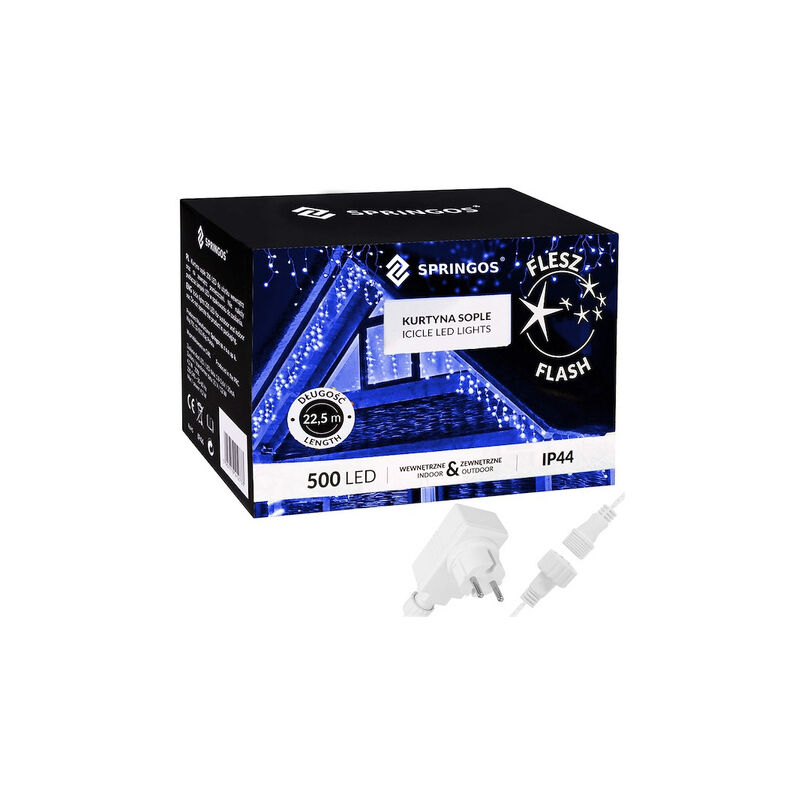 foto del prodotto tenda luminosa 500 led blu, flash bianco freddo, ghirlanda, luci interne esterne sospese