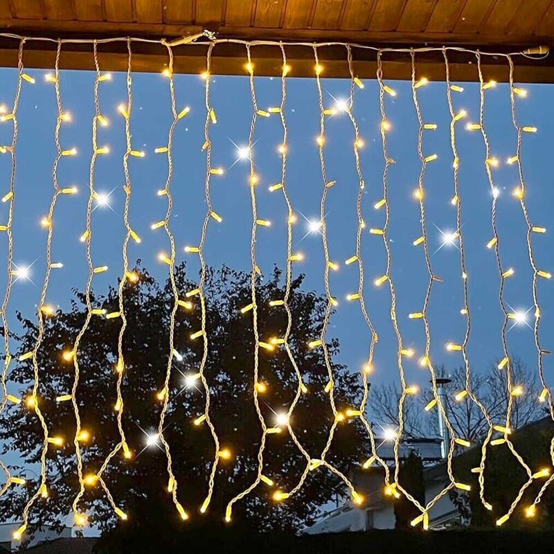 foto del prodotto tenda luminosa 6x0,8m 240 led natale luce calda e flash bianco freddo prolungabile max 2 unit 