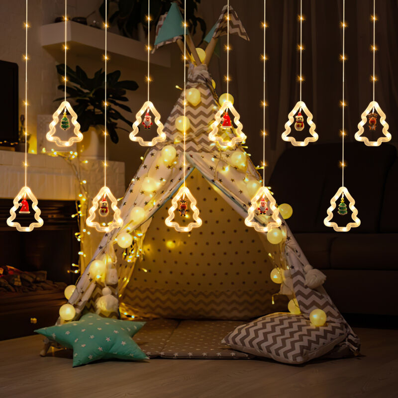 foto del prodotto tenda luminosa a led con decorazioni natalizie stringa luminosa a led 8 modalità di illuminazione usb 3m bianco caldo - swanew