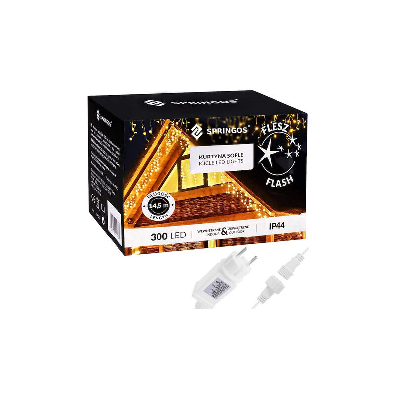 foto del prodotto tenda luminosa con 300 led bianco caldo, luce fredda bianca flash, catena di luci interni esterni di stelle.