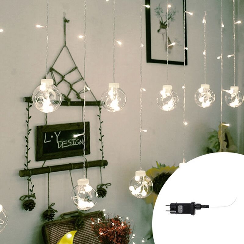 foto del prodotto tenda luminosa con sfere 3 metri da 168 led bianco freddo wisdom