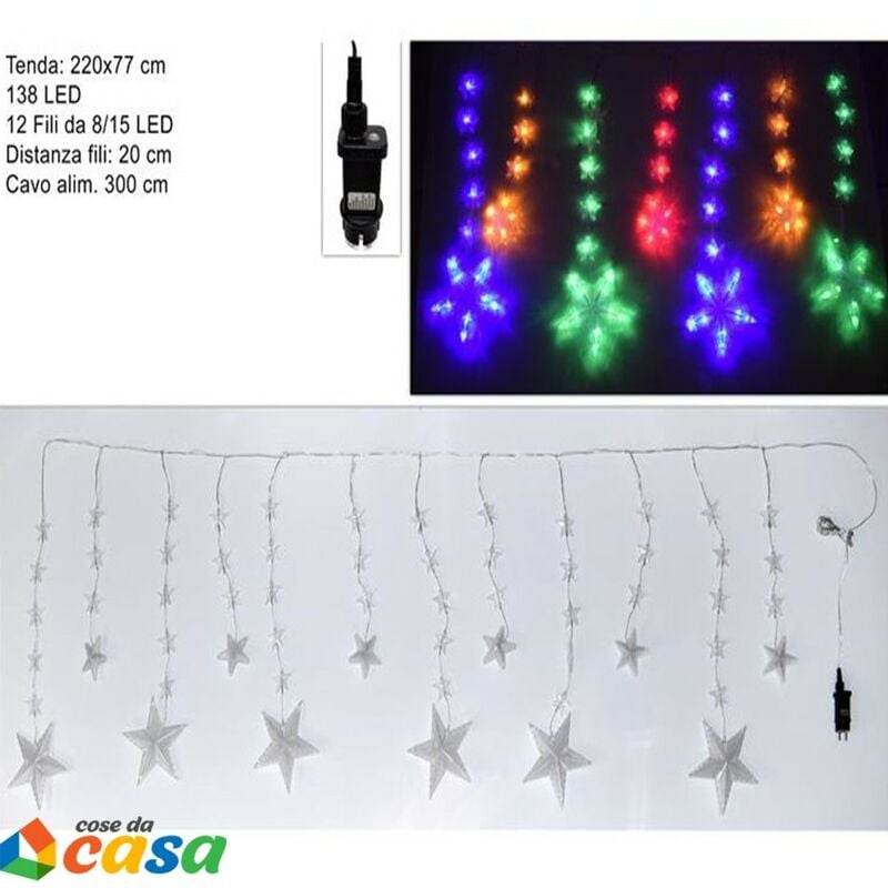 foto del prodotto tenda luminosa da esterno 138 luci stelle luminona da decorazioni di natale casa