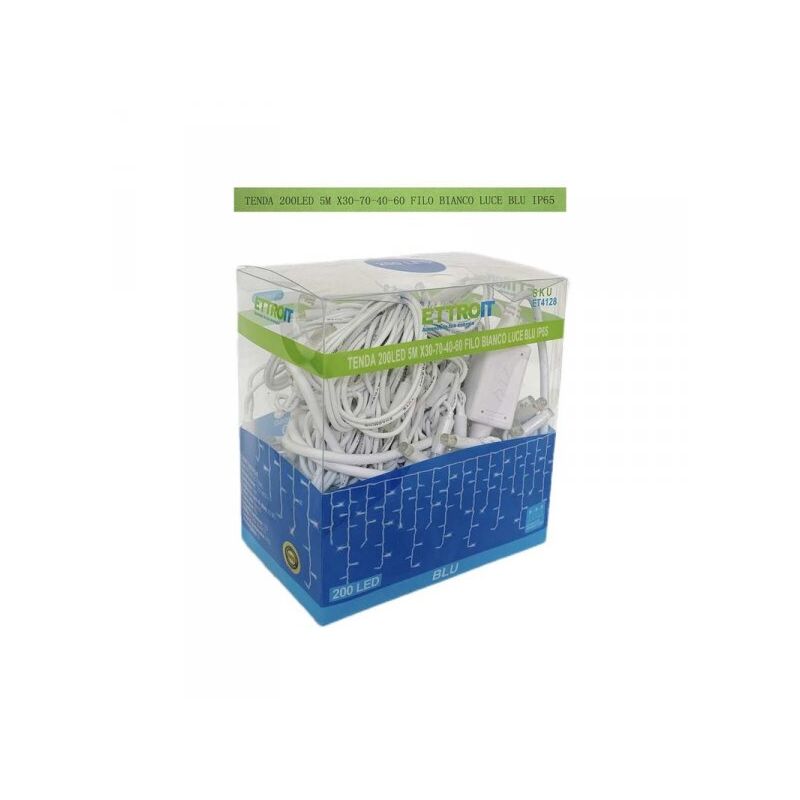foto del prodotto tenda luminosa da esterno ip65 5mt con 200 luci led blu effetto cascata con connettore prolungabile
