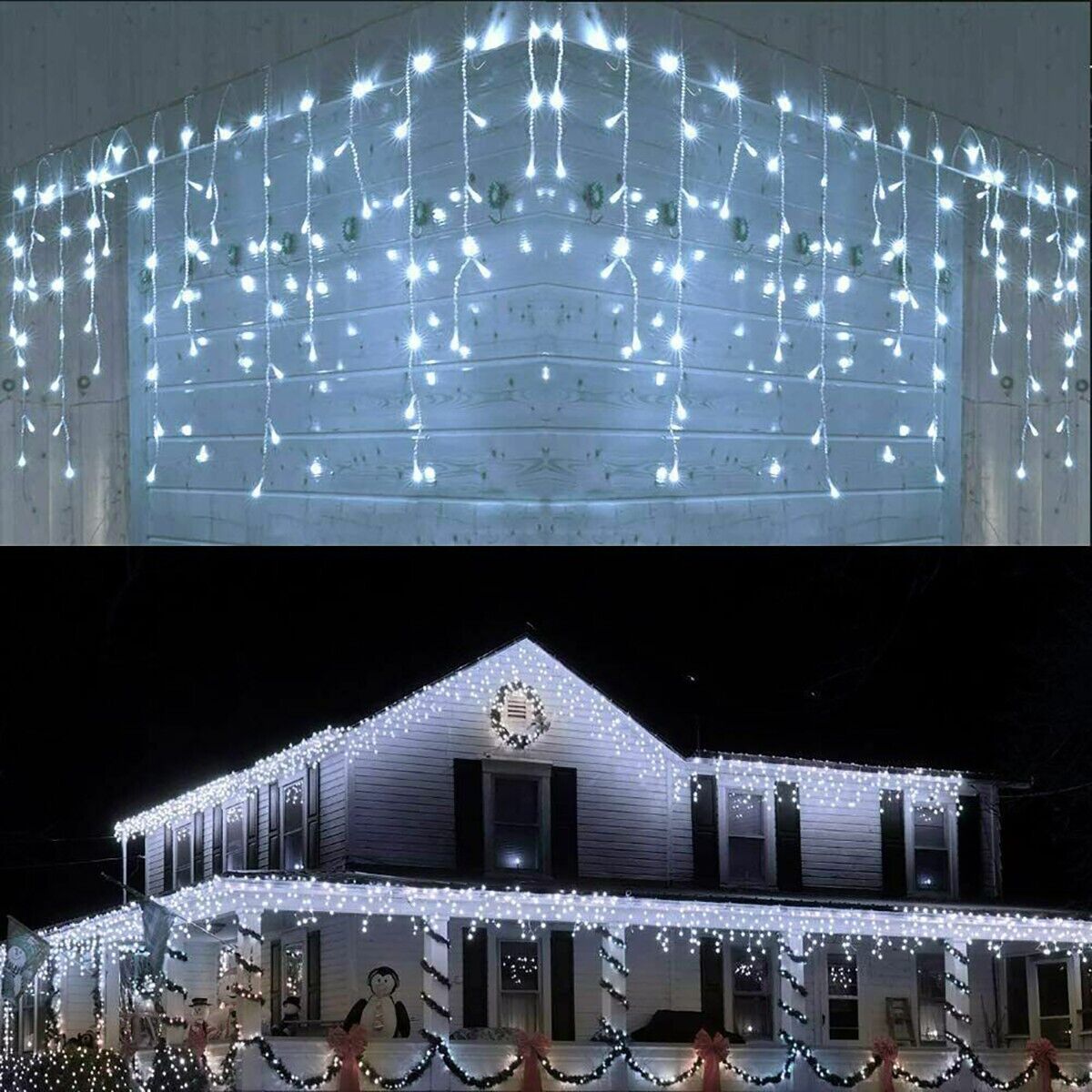foto del prodotto tenda luminosa esterno 120 led natale bianco freddo fisso intermittente 3 metri