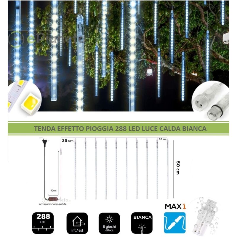foto del prodotto tenda luminosa led a pioggia meteoriti luce cadente di natale albero addobbo decorative cascata bianco freddo