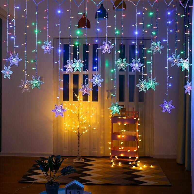 foto del prodotto tenda luminosa, luci a led, luci fatate, luci a led, luci a led stellate, luci a led da 4 m e 96 led, luci a led per finestre, natale, compleanno,