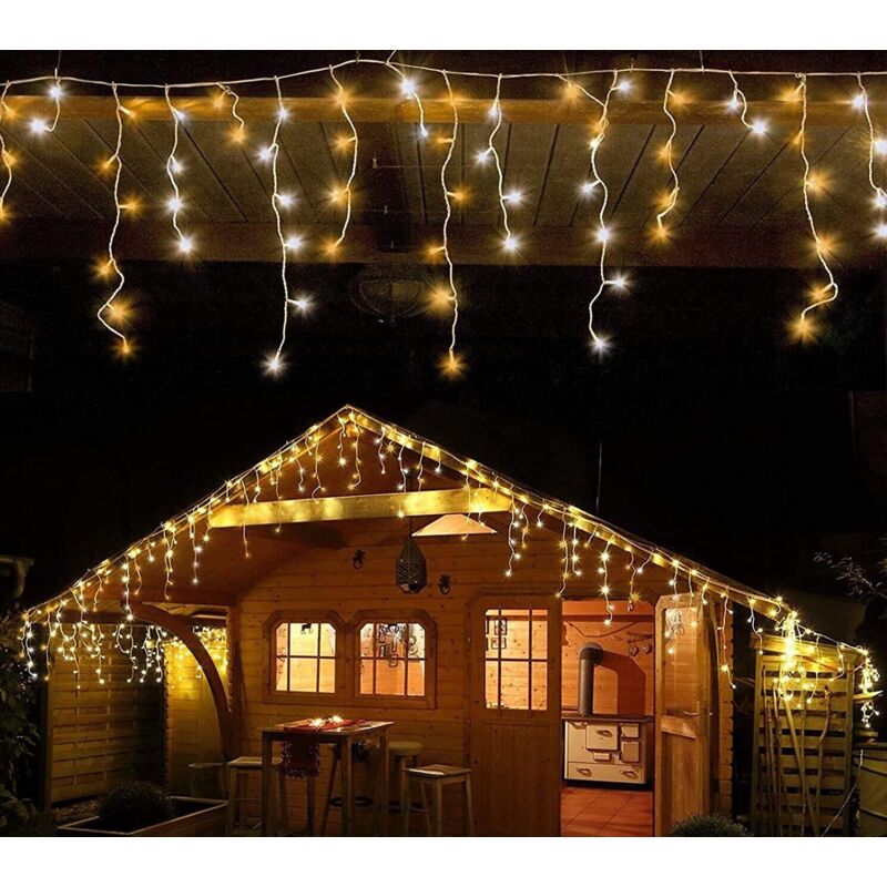 foto del prodotto tenda luminosa natale 92 led da 3mt prolungabile esterno luce calda flash