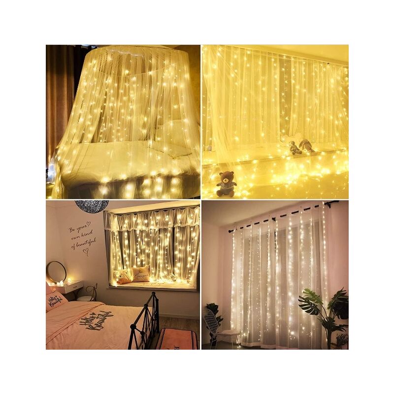 foto del prodotto tenda luminosa natalizia con luci a led 300led 3 x 3 mt bianco caldo