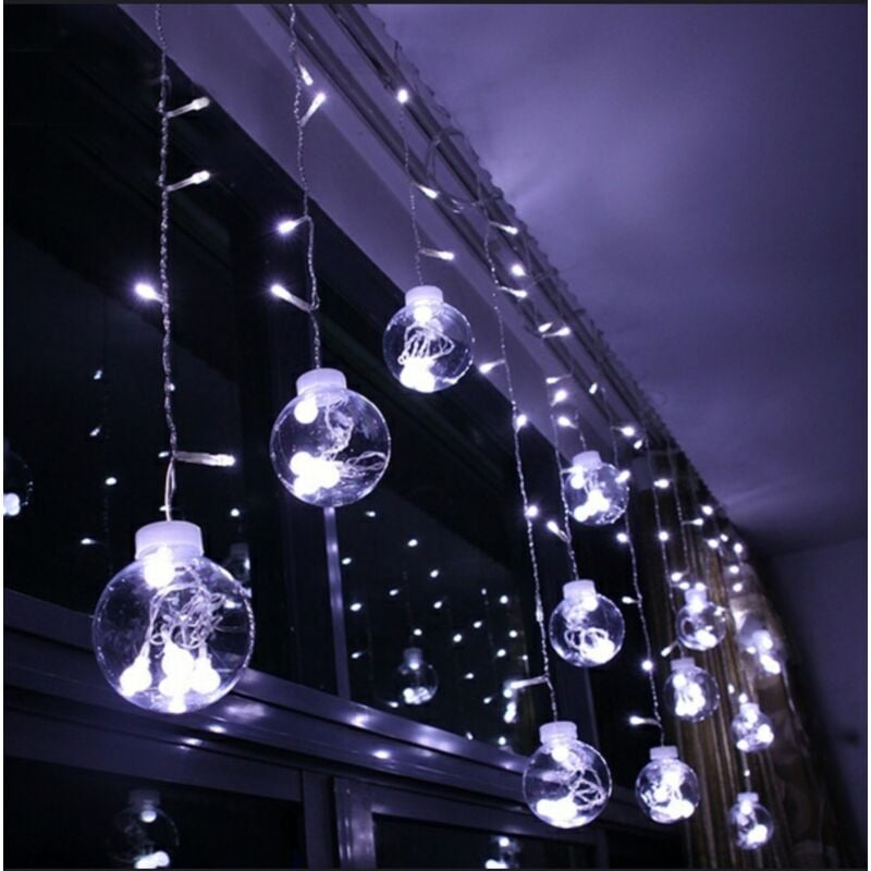 foto del prodotto tenda luminosa serie palle natalizia luci natale led 3 metri prolungabile luce bianco caldo luce bianco freddo bianco caldo