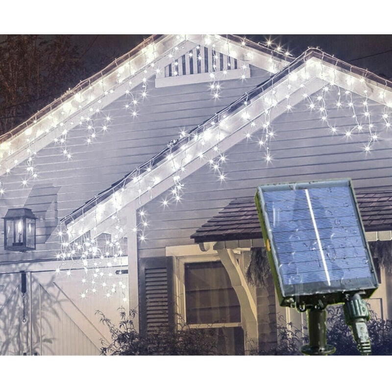 foto del prodotto tenda luminosa solare di natale a 280 led con 8 giochi di luce per uso interno esterno luce bianca 