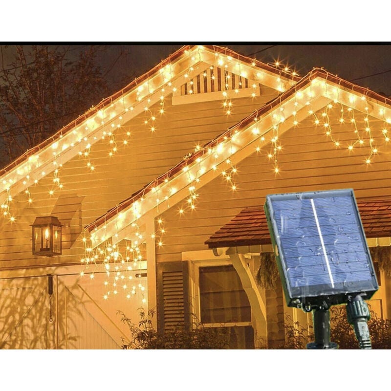 foto del prodotto tenda luminosa solare di natale a 280 led con 8 giochi di luce per uso interno esterno luce calda 
