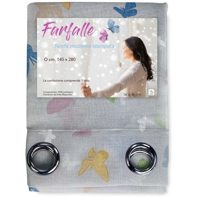 foto del prodotto tenda moderna farfalle grigio cm. 140x280 confezionata