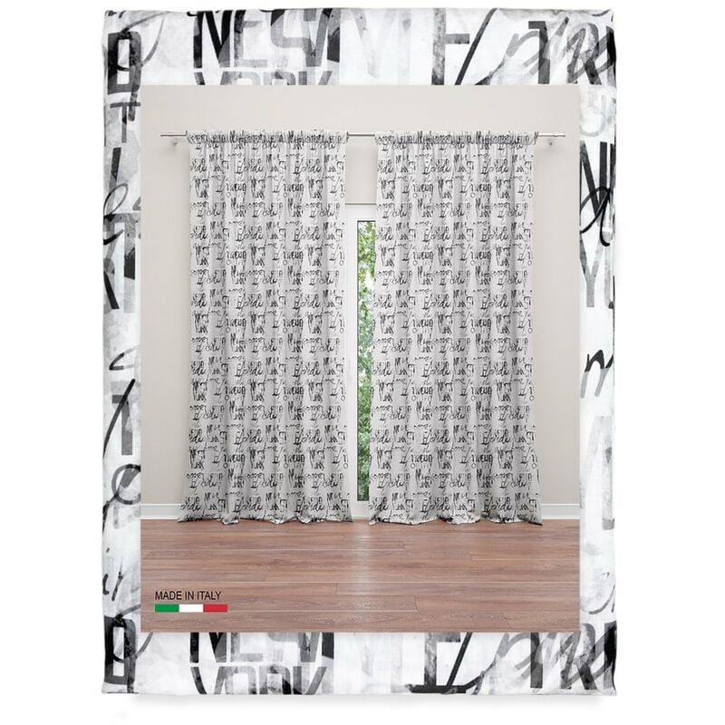 foto del prodotto tenda moderna scritte cm.160x300 confezionata made in italy misto lino