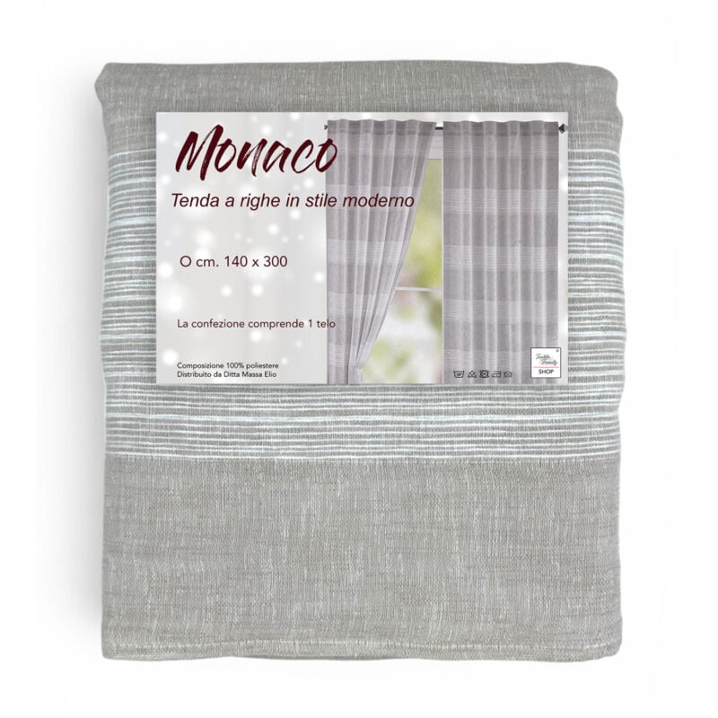 foto del prodotto tenda monaco beige pannello 140x300 cm righe moderne fettuccia universale per bastoni e binari
