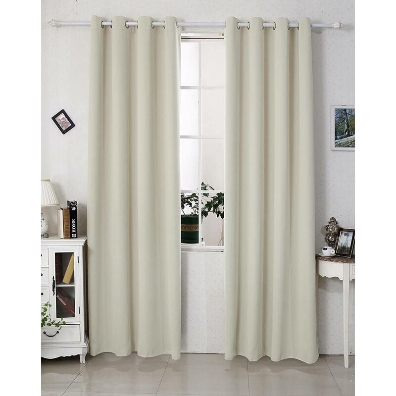 foto del prodotto tenda oscurante per finestre con occhielli per camera da letto. 2 pannelli beige ,tenda senza cinghie woltu