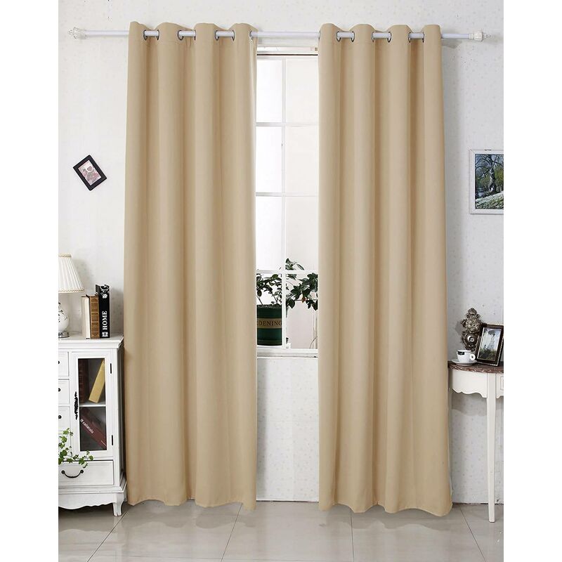 foto del prodotto tenda oscurante per finestre con occhielli per camera da letto. 2 pannelli champagne ,tenda senza cinghie woltu
