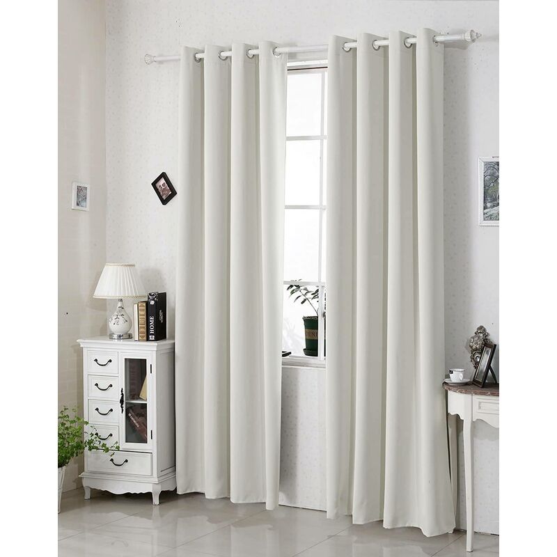 foto del prodotto tenda oscurante per finestre con occhielli per camera da letto. 2 pannelli crema ,tenda senza cinghie woltu