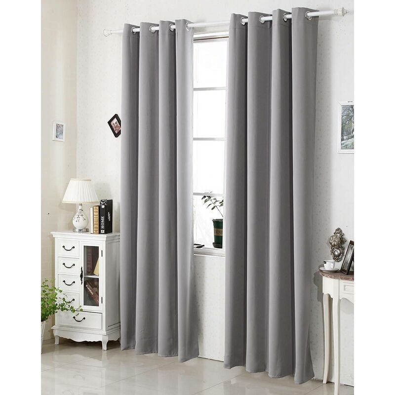 foto del prodotto tenda oscurante per finestre con occhielli per camera da letto. 2 pannelli grigio chiaro ,tenda senza cinghie woltu