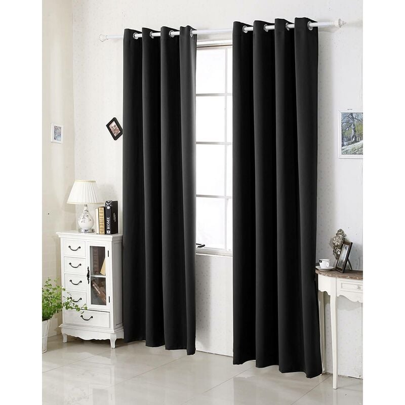 foto del prodotto tenda oscurante per finestre con occhielli per camera da letto. 2 pannelli nero ,tenda senza cinghie woltu