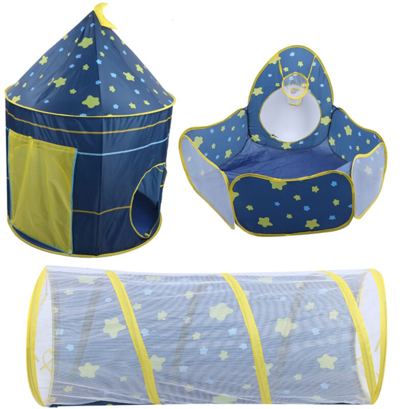 foto del prodotto tenda per bambini 3 in 1, piscina di palline, tunnel strisciante, cielo stellato, casetta per bambini eosnow