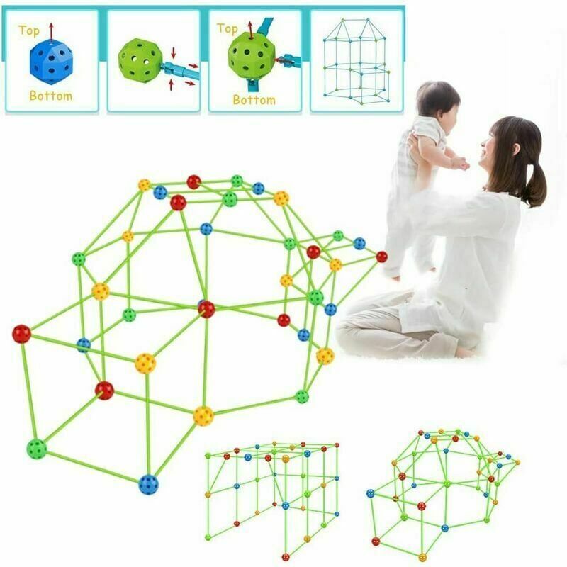 foto del prodotto tenda per bambini, kit di costruzione di una casetta da gioco per bambini fai da te, per interni ed esterni 36 palline 51 bastoncini con tenda ,