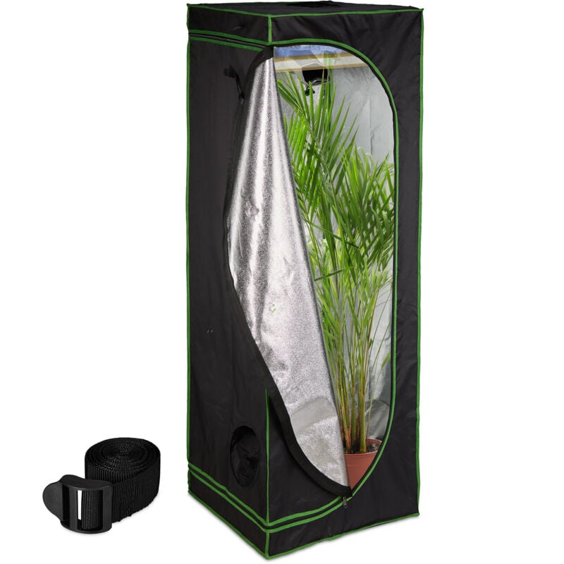 foto del prodotto tenda per coltivazione idroponica, serra per piante da interno, telo riflettente hlp 180x60x60 cm, nero verde relaxdays