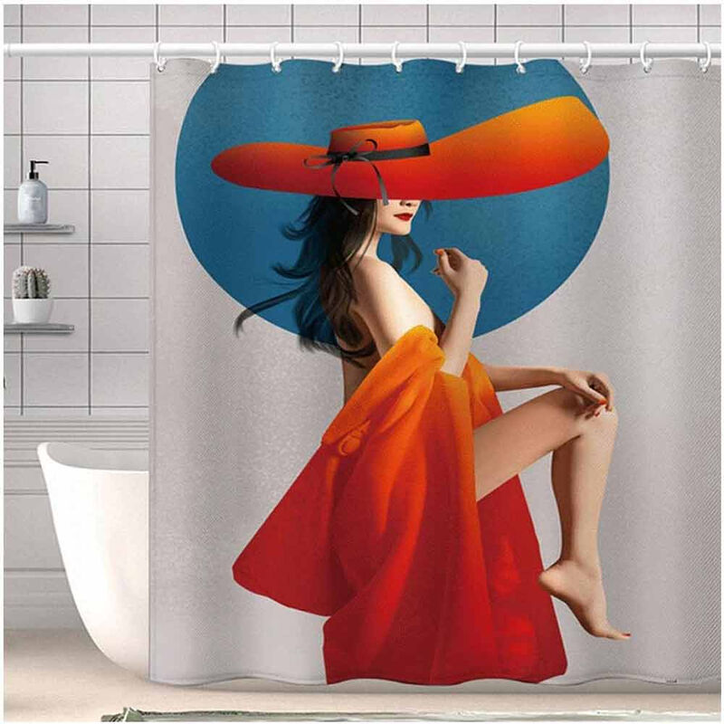 foto del prodotto tenda per doccia vasca da bagno impermeabile in tessuto 12 ganci anelli decorata con una donna sexy 200x180 cm