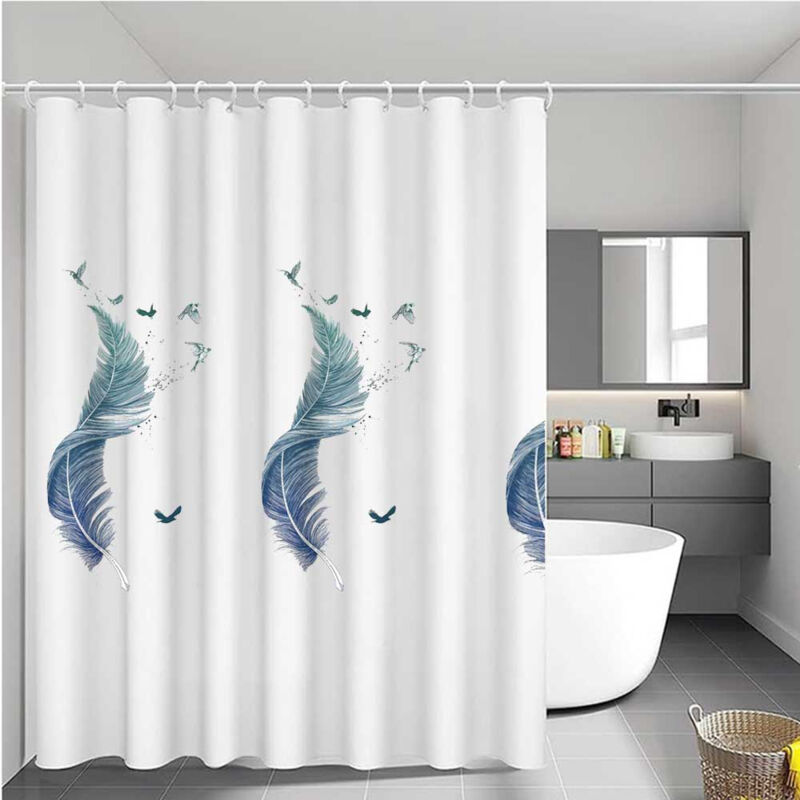 foto del prodotto tenda per doccia vasca da bagno impermeabile pvc 12 ganci con fondo bianco decorata con piume 240x200 cm