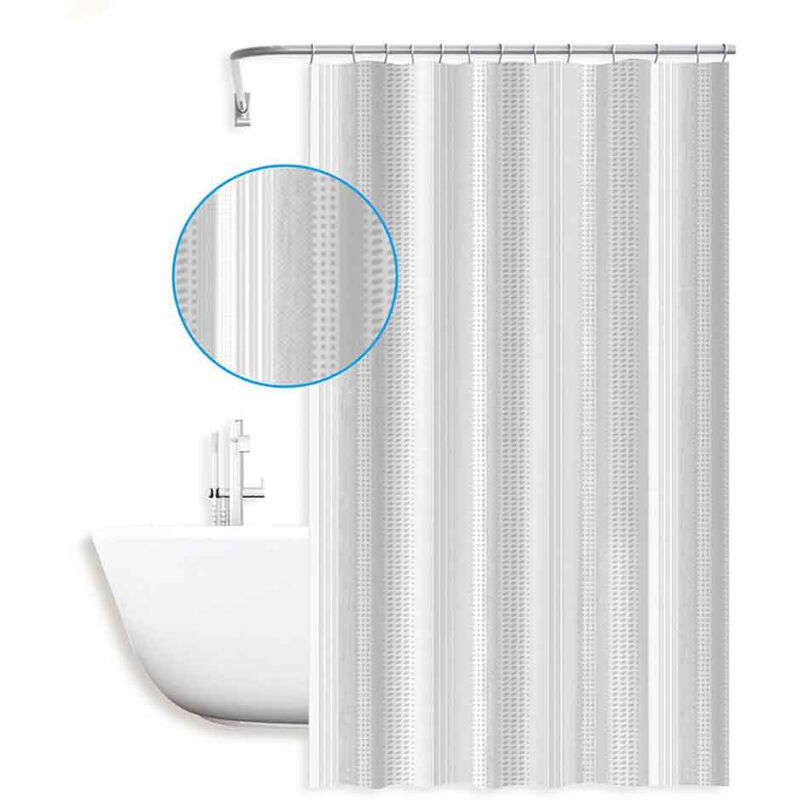 foto del prodotto tenda per doccia vasca da bagno impermeabile pvc 12 ganci decorazione classica bianca e grigio 240x200 cm
