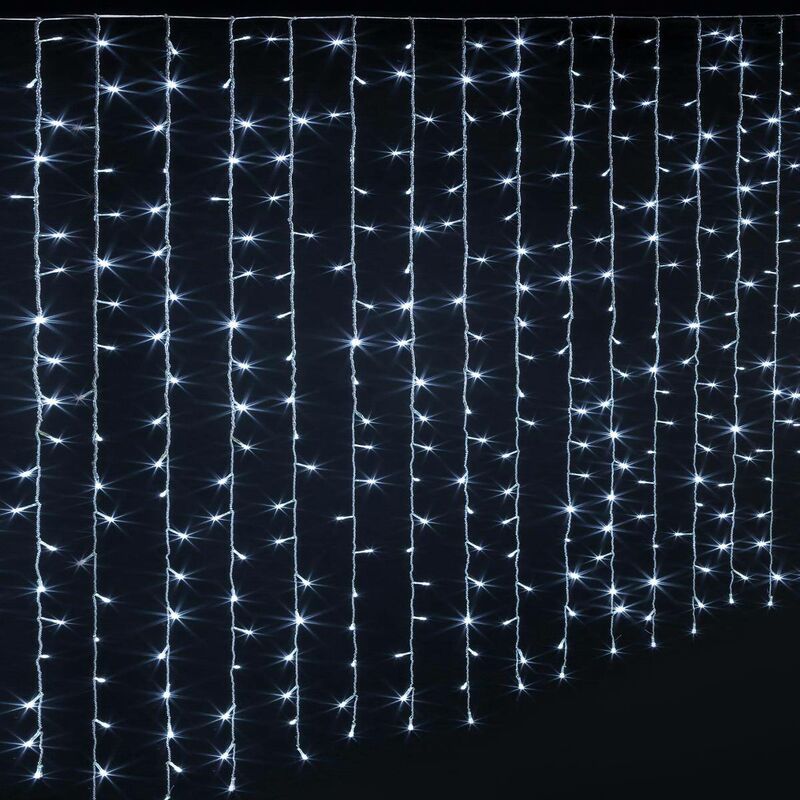 foto del prodotto tenda per facciate esterne 150 led bianco freddo 10 gocce 8 funzioni feeric lights christmas