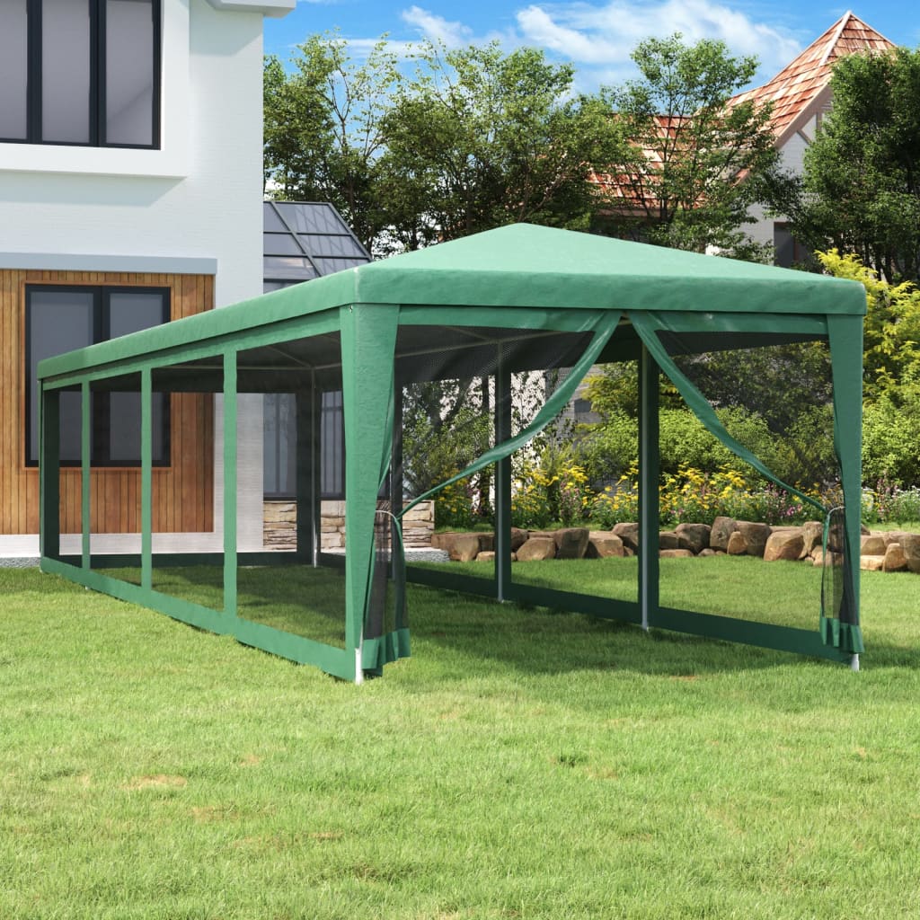foto del prodotto tenda per feste con 10 pareti laterali in rete verde 3x12m hdpe