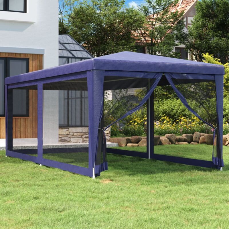foto del prodotto tenda per feste con 6 pareti laterali in rete blu 3x6 m hdpe