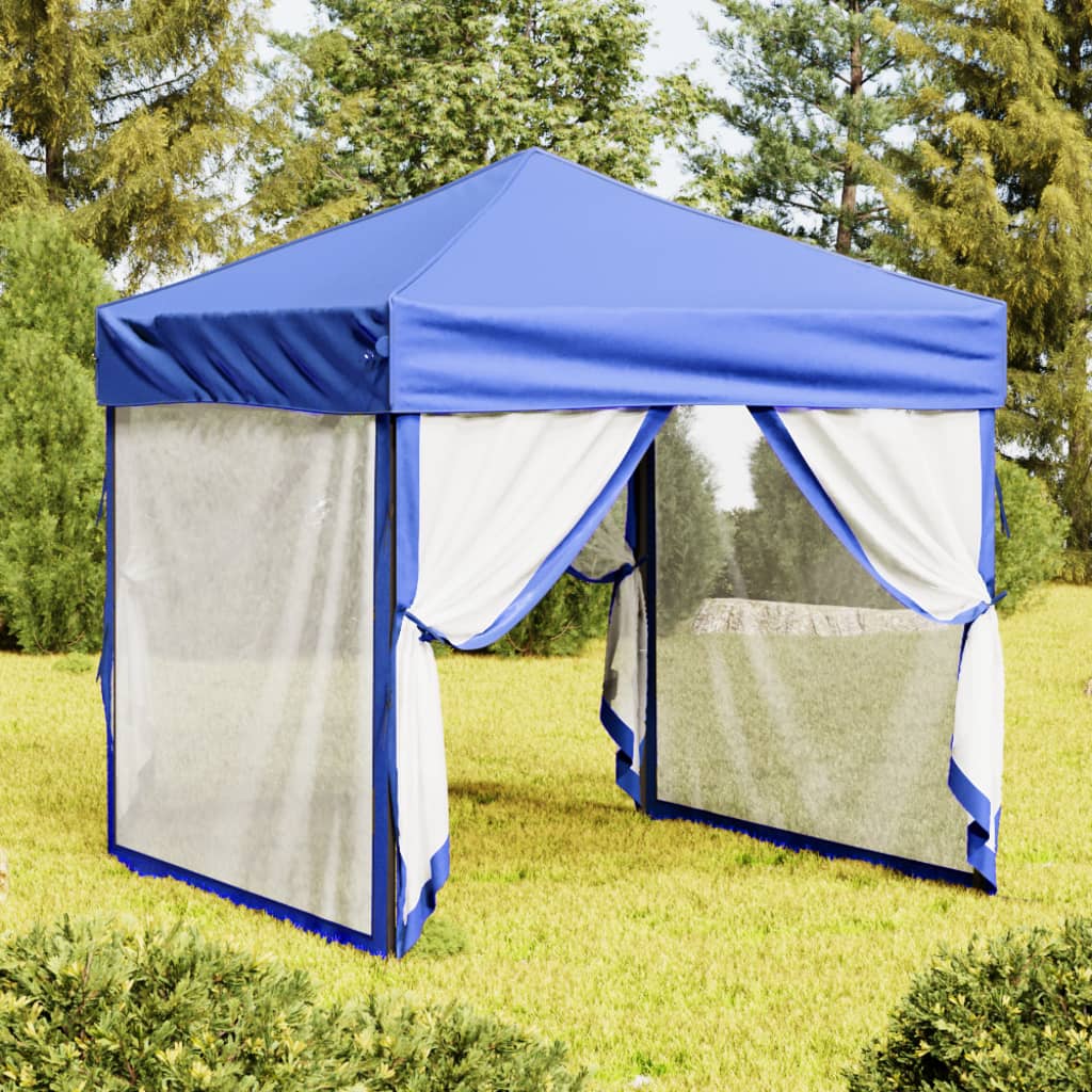 foto del prodotto tenda per feste pieghevole con pareti laterali blu 2x2 m