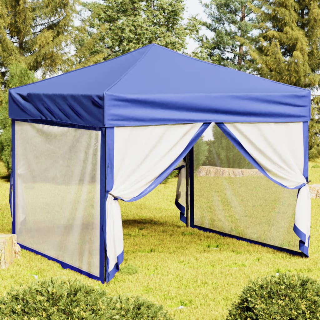 foto del prodotto tenda per feste pieghevole con pareti laterali blu 3x3 m