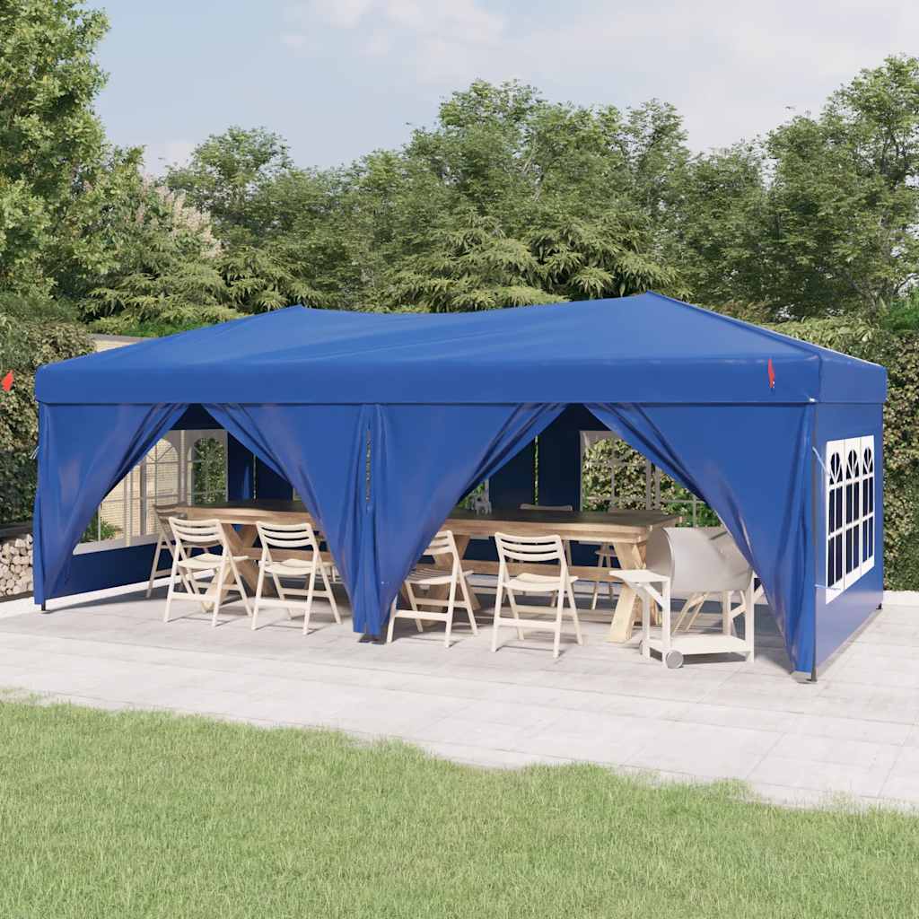 foto del prodotto tenda per feste pieghevole con pareti laterali blu 3x6 m