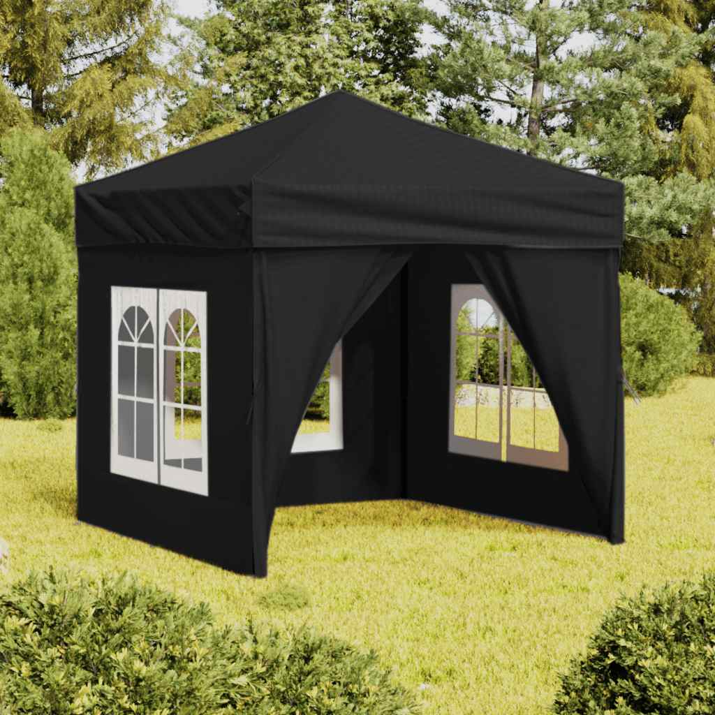 foto del prodotto tenda per feste pieghevole con pareti laterali nero 2x2 m