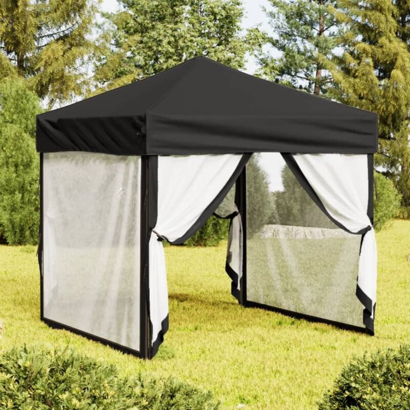 foto del prodotto tenda per feste pieghevole con pareti laterali nero 2x2 m