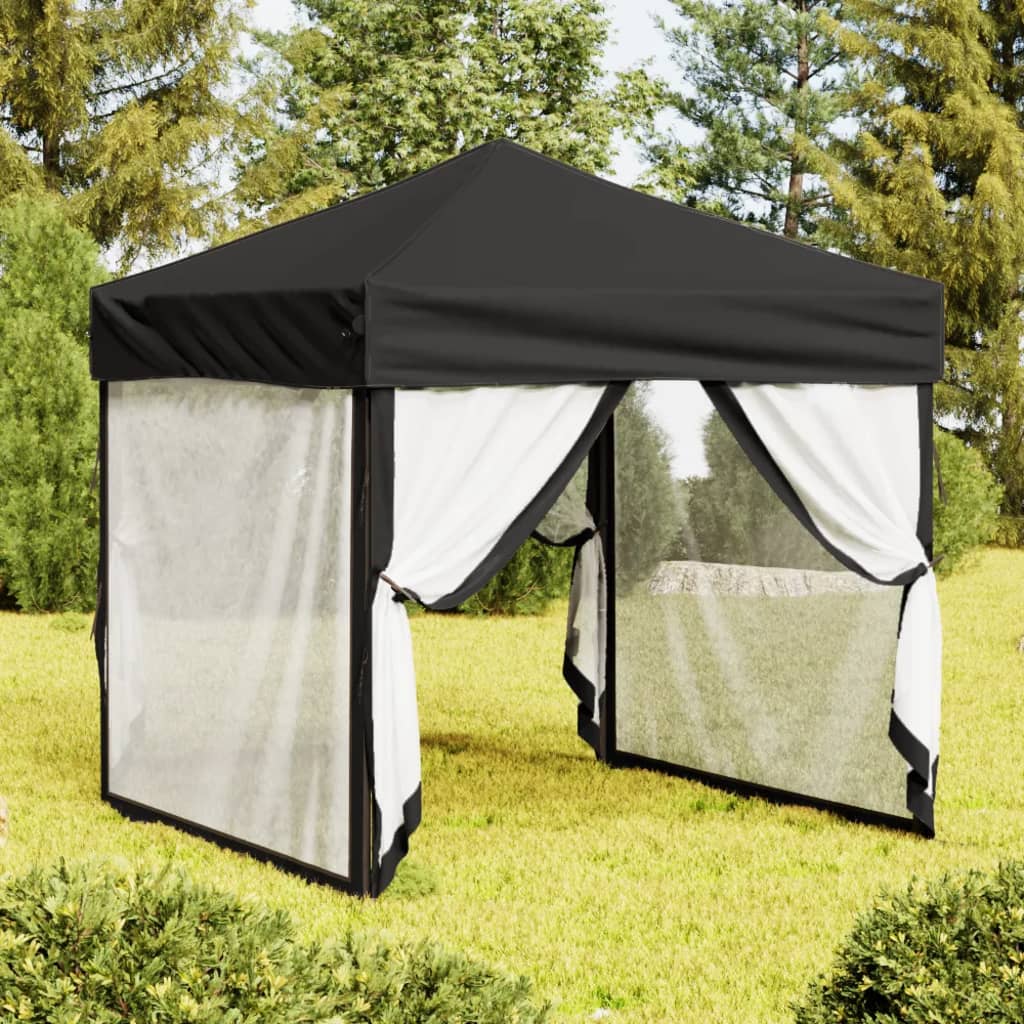 foto del prodotto tenda per feste pieghevole con pareti laterali nero 2x2 m cod mxl 65974