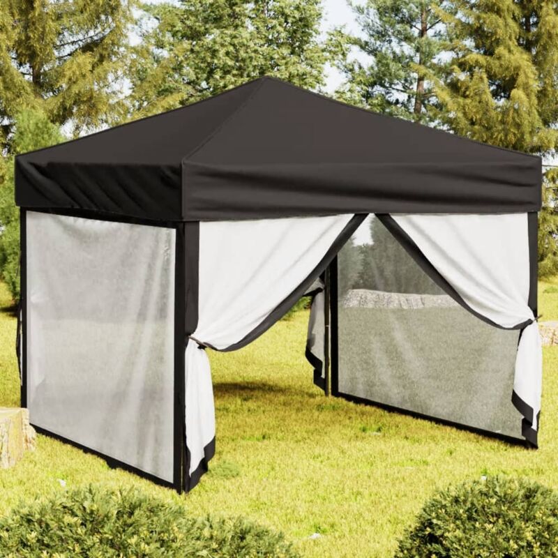 foto del prodotto tenda per feste pieghevole con pareti laterali nero 3x3 m cod mxl 65965
