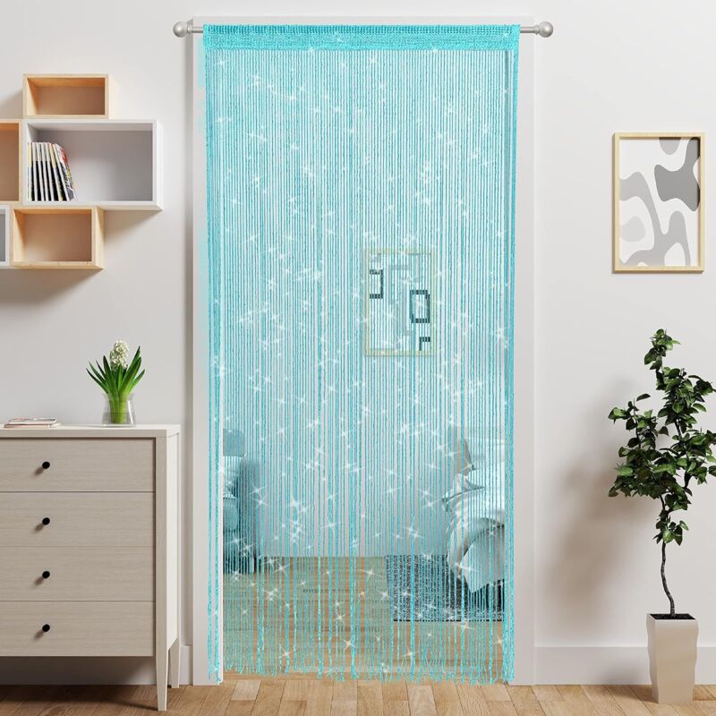 foto del prodotto tenda per porta con perline, divisorio per stanza sospeso, decorazione con perline, pannello con nappe in paillettes hippie, porta finestra, porta