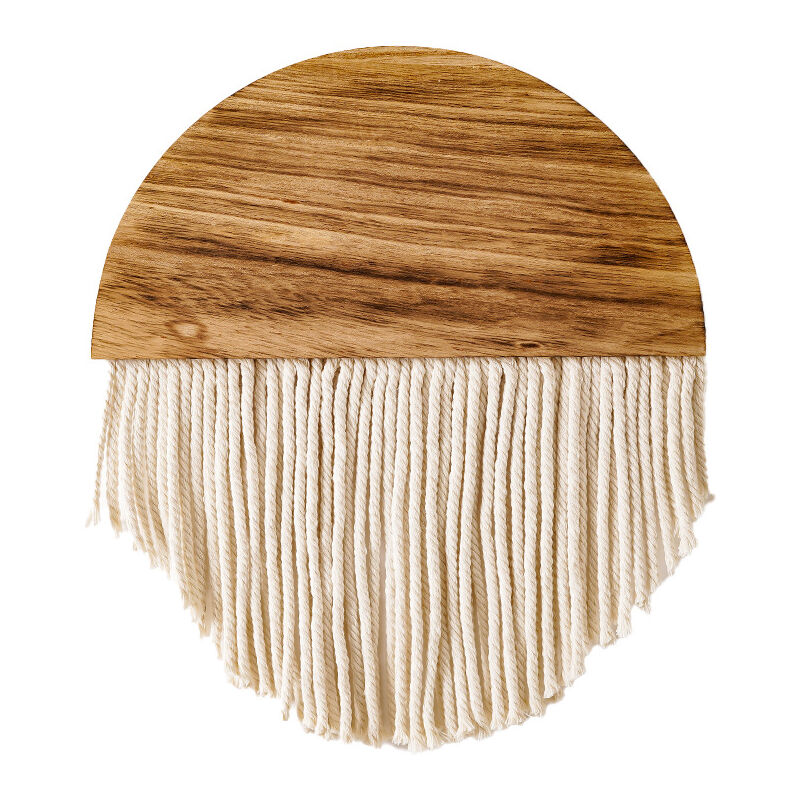 foto del prodotto tenda per porta, decorazione da parete in macram , ornamento in legno semicircolare boh mien con lunghe nappe, arazzo in legno fatto a mano, mensola