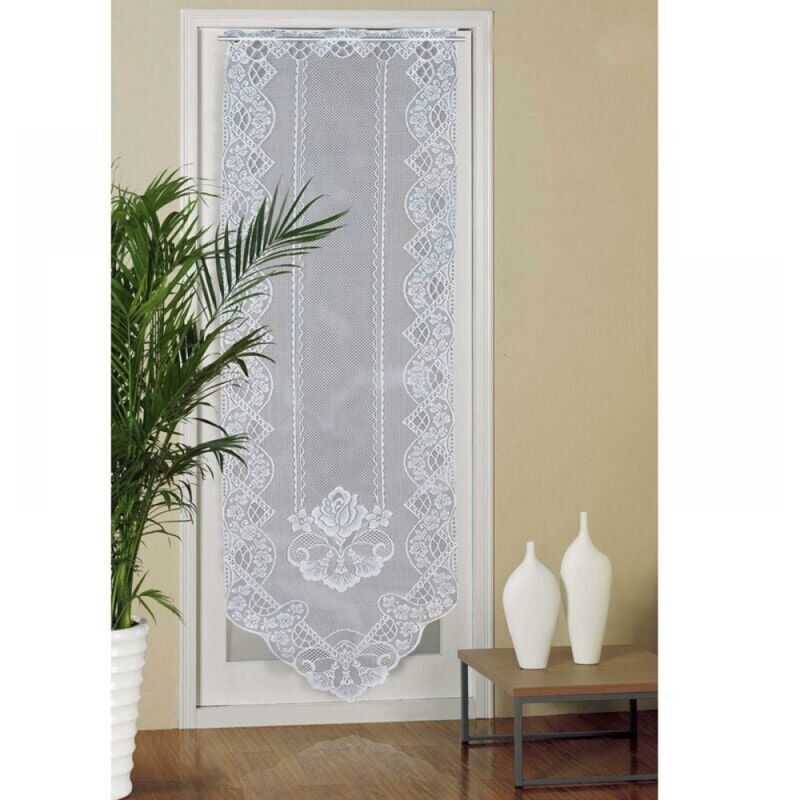 foto del prodotto tenda per porta in pizzo, tende in voile semitrasparenti ricamate, 60 cm x 180 cm, per la decorazione di casa, soggiorno, camera da letto, bianco