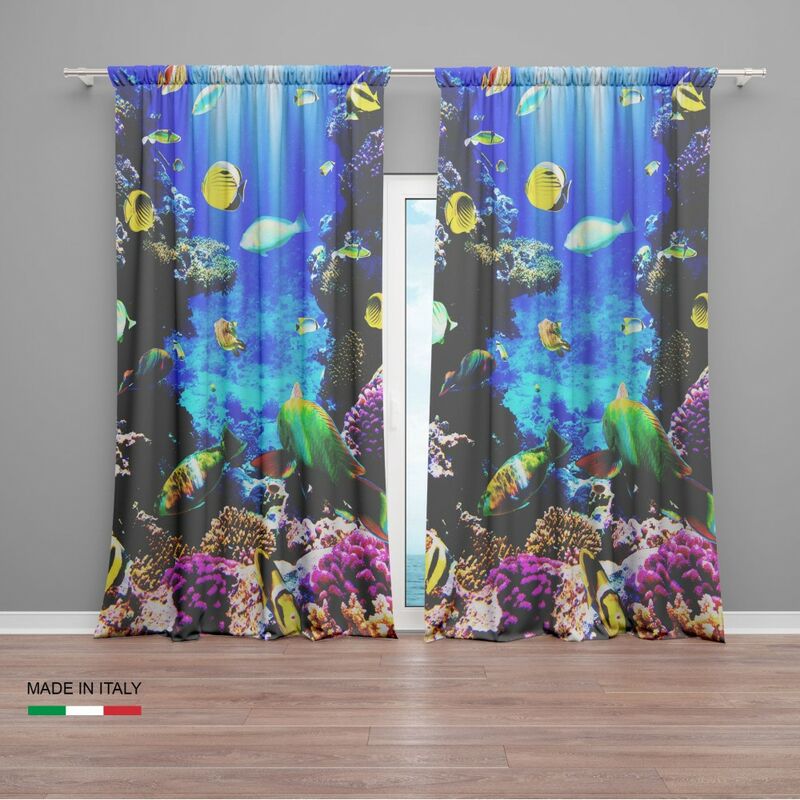 foto del prodotto tenda pesci e barriera corallina cm.160x300 confezionata made in italy misto lino