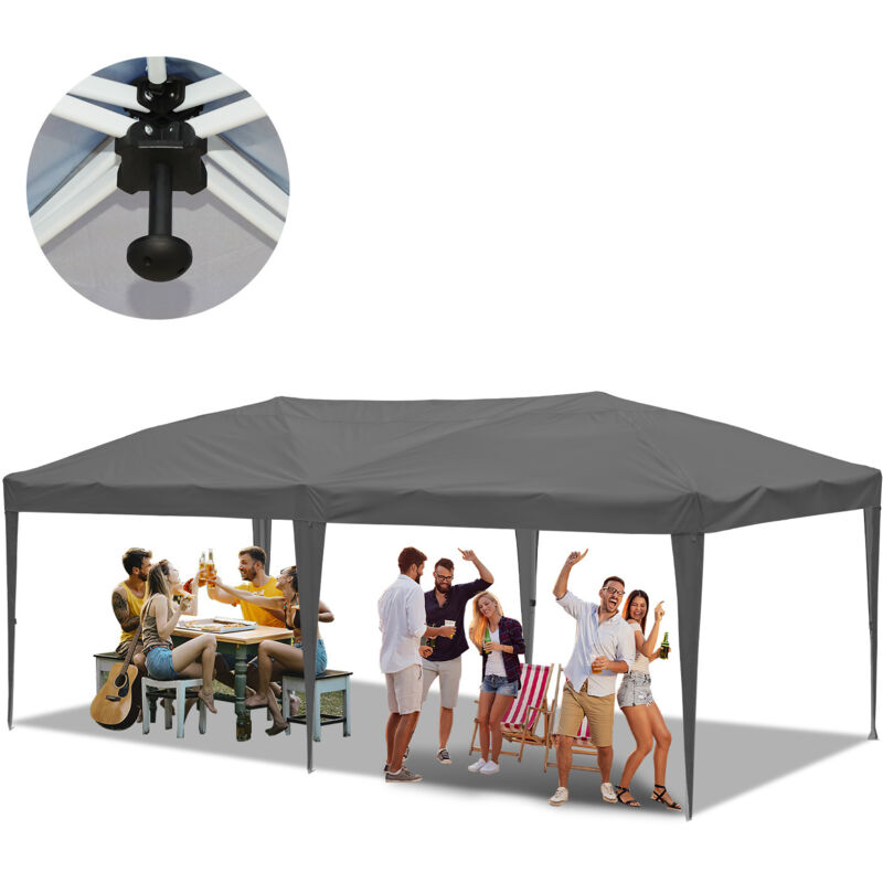 foto del prodotto tenda pieghevole per feste pergolato da giardino tenda pieghevole protezione uv per esterni, campeggio senza pannelli laterali 3x6m grigio swanew