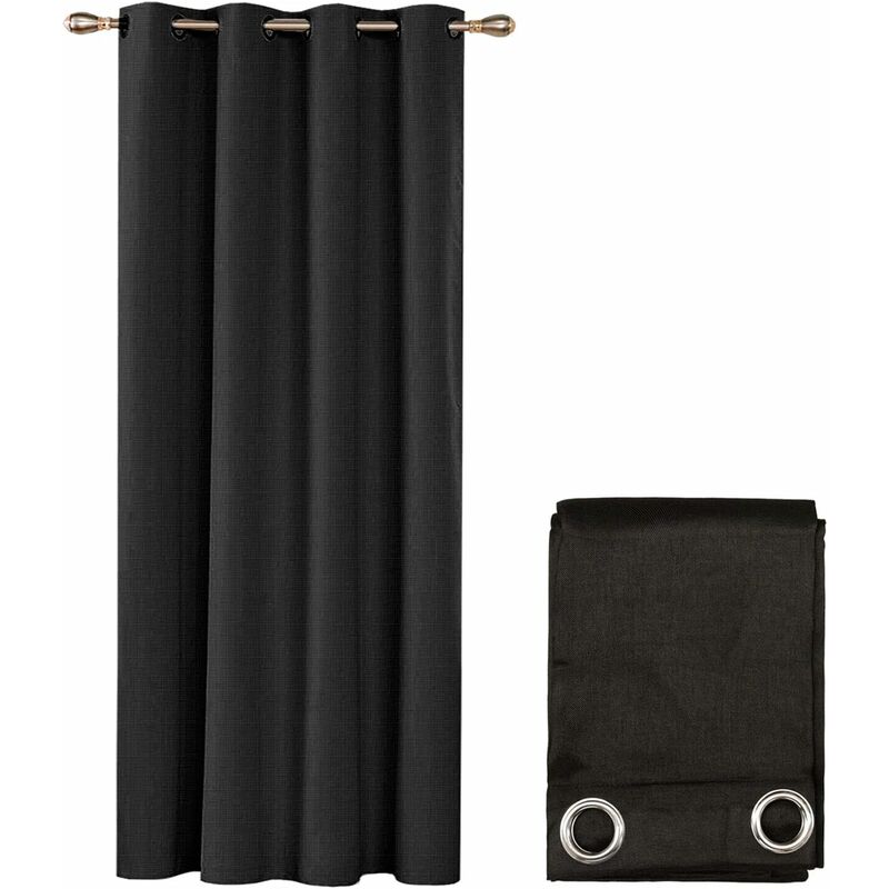 foto del prodotto tenda porta finestra 140x280 cm tessuto intrecciato semitrasparente coprente occhielli acciaio nero