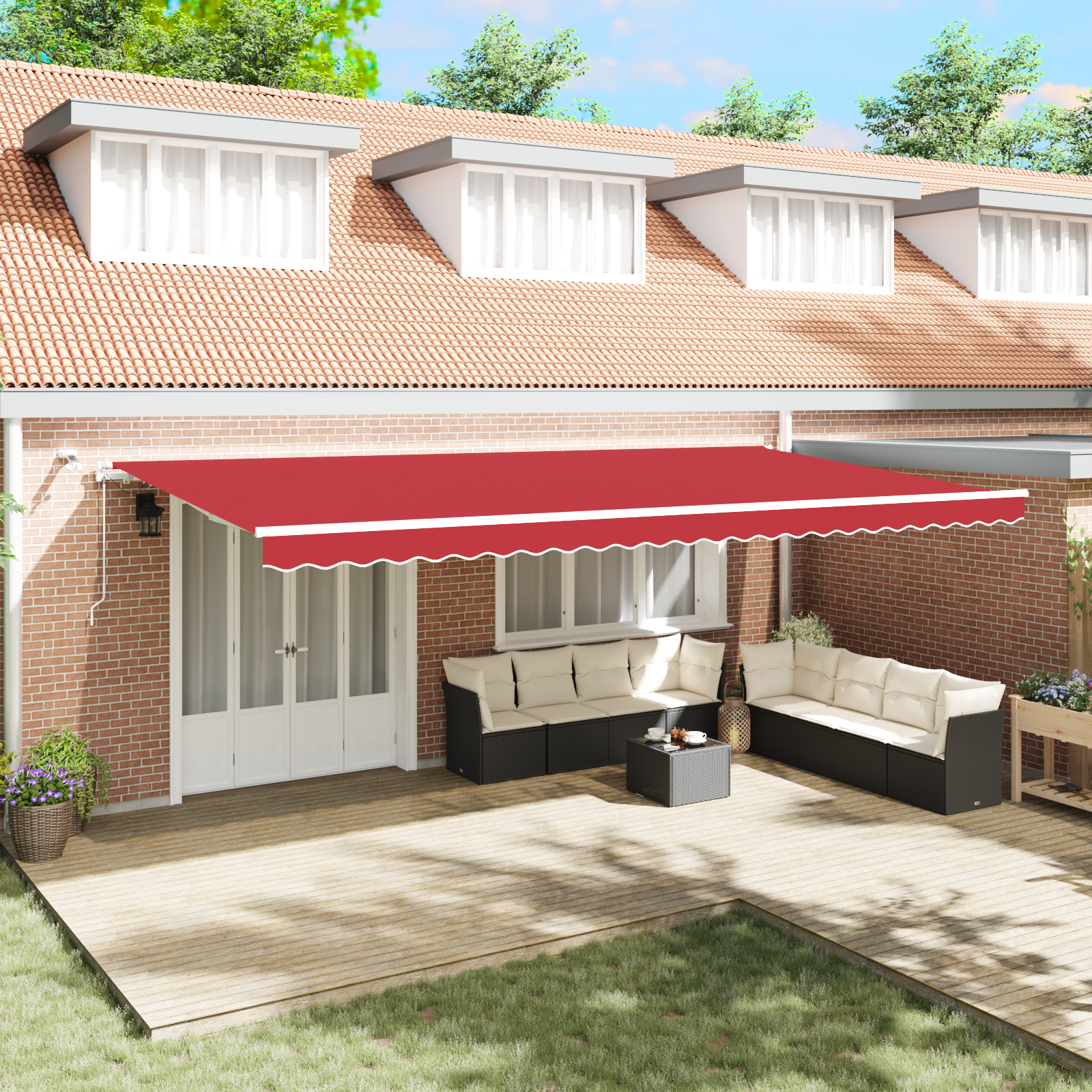 foto del prodotto tenda retrattile automatica con led rossa 600x350 cm