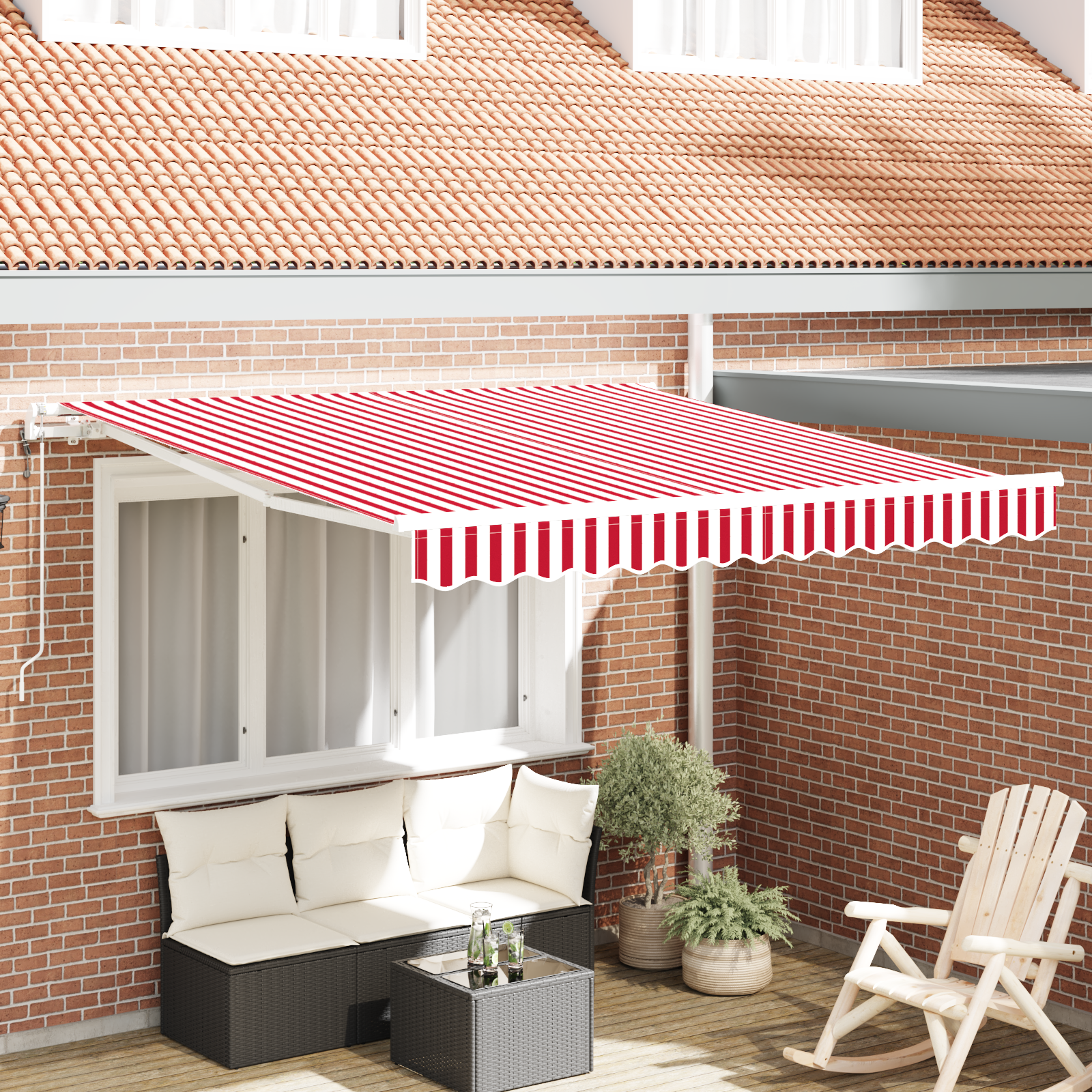 foto del prodotto tenda retrattile automatica rossa e bianca 300x250 cm
