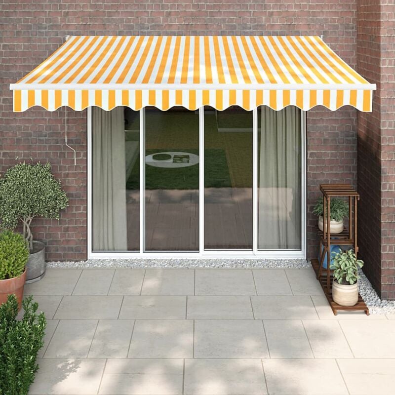 foto del prodotto tenda retrattile gialla e bianca 3x2,5 m in tessuto e alluminio vidaxl