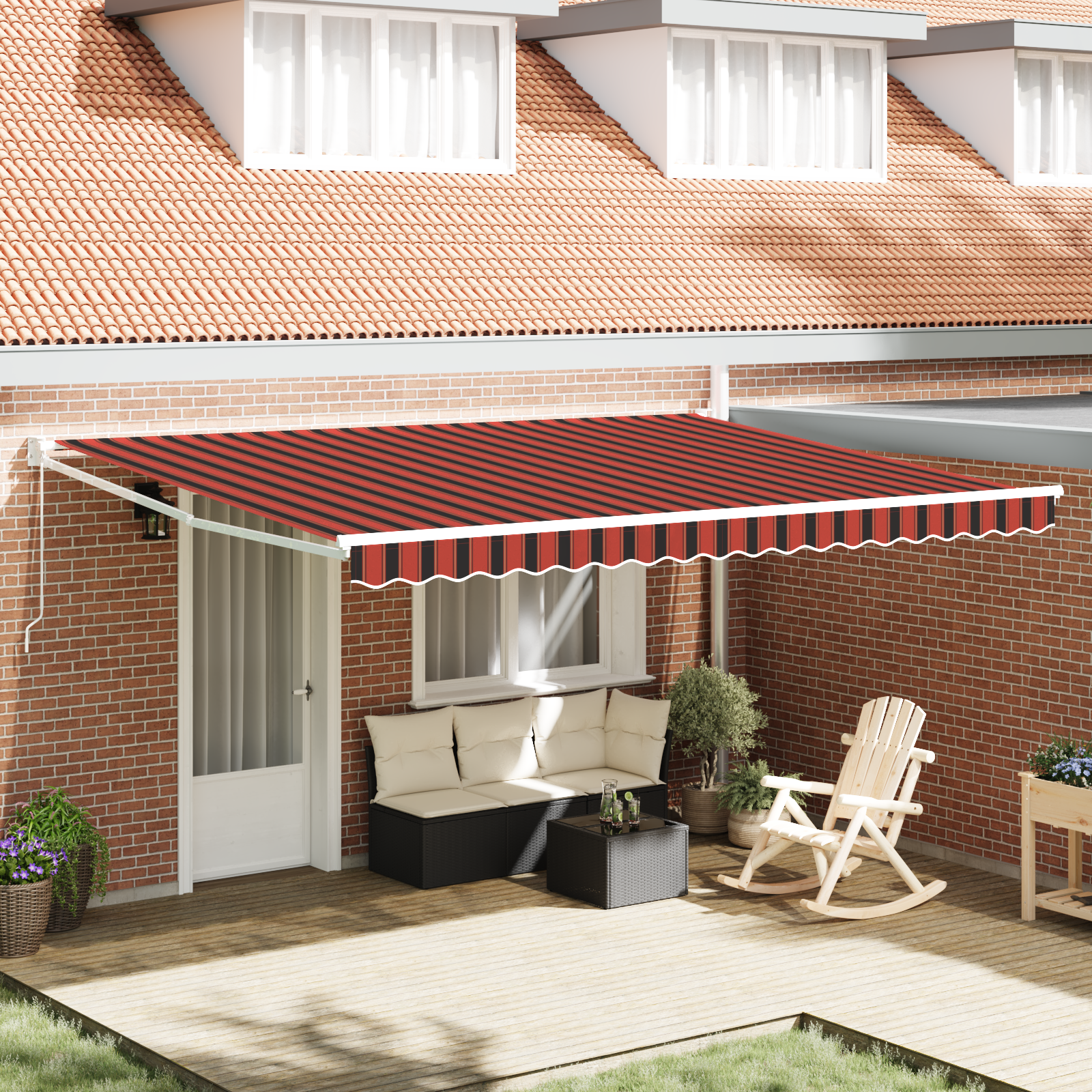 foto del prodotto tenda retrattile manuale arancione e marrone, 450x300 cm