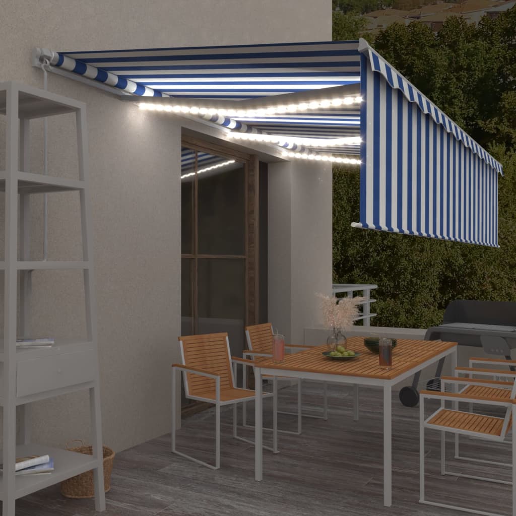 foto del prodotto tenda retrattile manuale con parasole e led 6x3m blu bianca cod mxl 43698